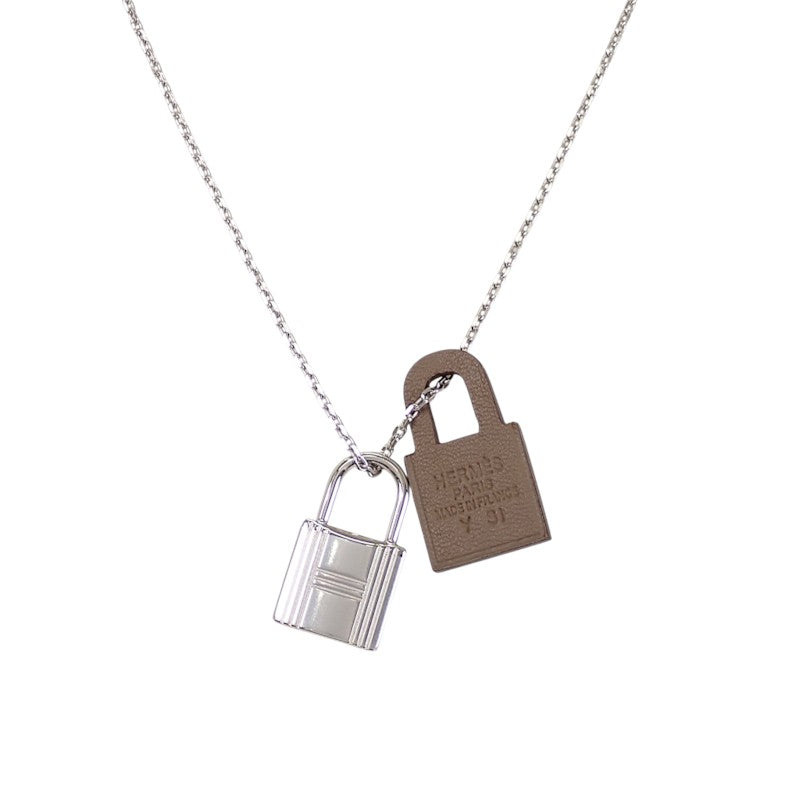 エルメス HERMES オーケリーPM ネックレス ヴォースイフト メタル シルバー エトゥープ レディース メンズ【中古】【SAランク】