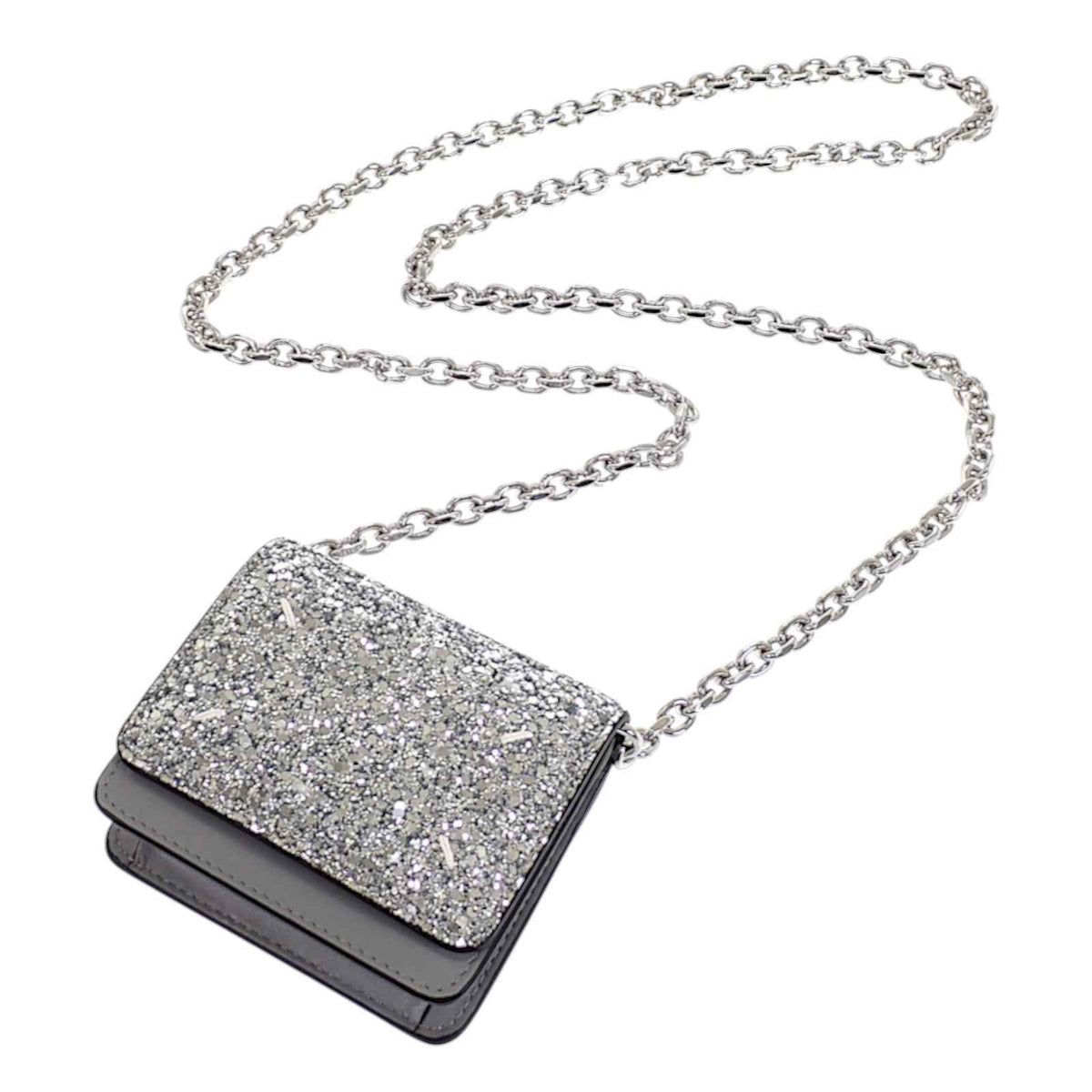 メゾンマルジェラ MAISON MARGIELA グリッター マイクロ チェーンウォレット S35UI0542P6233T9002 二つ折り財布 レザー スパンコール シルバー レディース【中古】【Aランク】