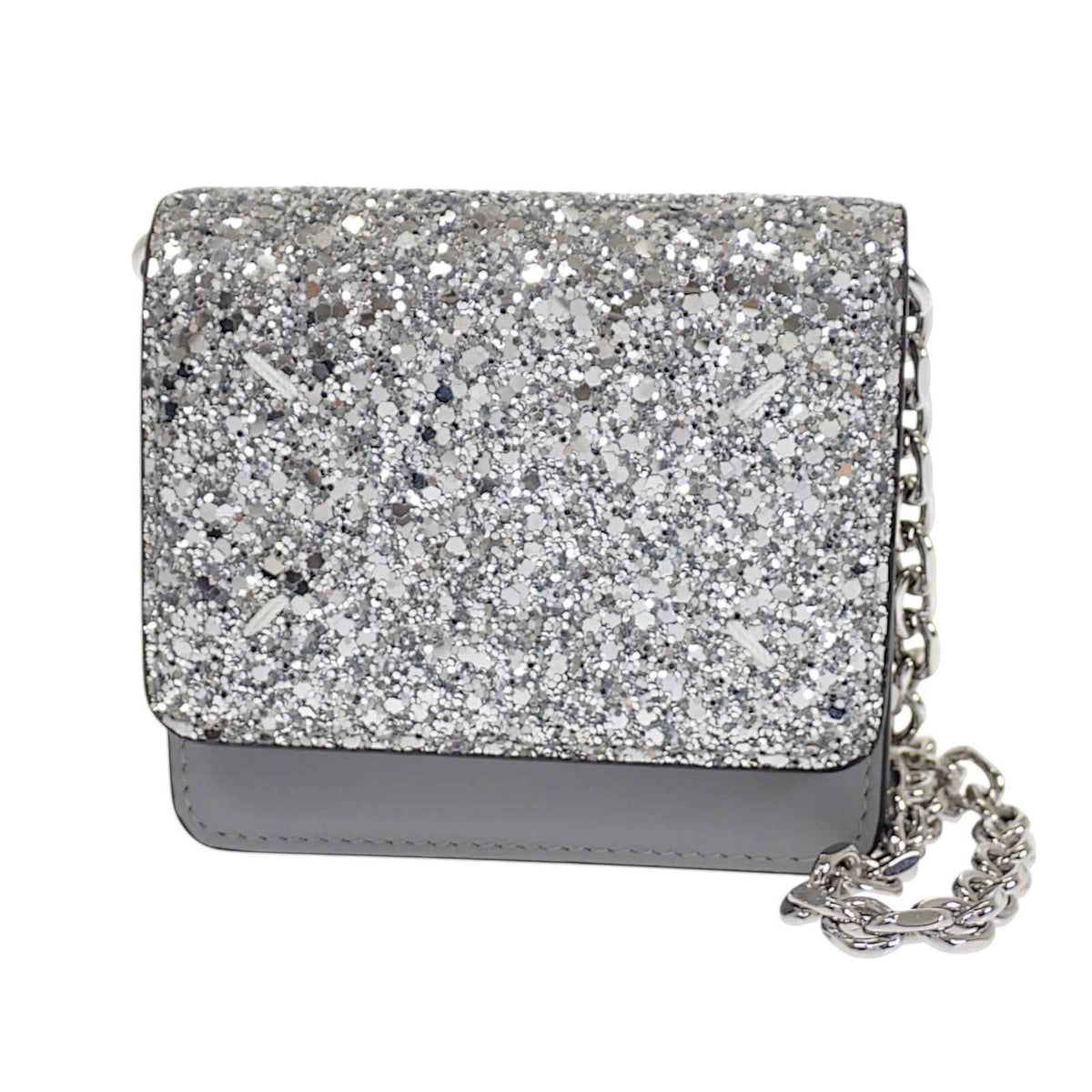 メゾンマルジェラ MAISON MARGIELA グリッター マイクロ チェーンウォレット S35UI0542P6233T9002 二つ折り財布 レザー スパンコール シルバー レディース【中古】【Aランク】