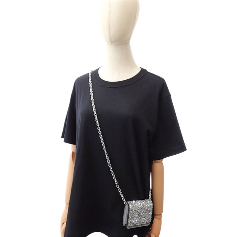 メゾンマルジェラ MAISON MARGIELA グリッター マイクロ チェーンウォレット S35UI0542P6233T9002 二つ折り財布 レザー スパンコール シルバー レディース【中古】【Aランク】
