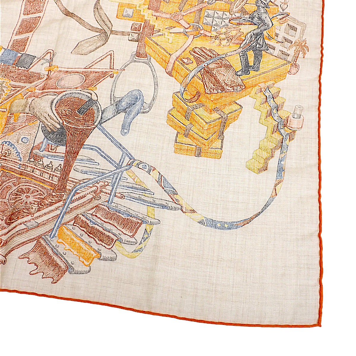 エルメス HERMES カレジェアン 大判ストール エルメスの世界 H244230S 11 スカーフ カシミヤ シルク ホワイト レディース【中古】【Aランク】