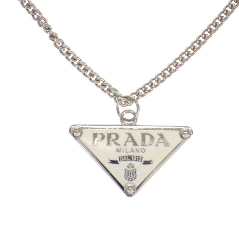 プラダ PRADA エナメルメタル 2IC330 ネックレス メタル シルバー ホワイト レディース【中古】【ABランク】