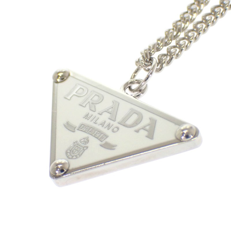 プラダ PRADA エナメルメタル 2IC330 ネックレス メタル シルバー ホワイト レディース【中古】【ABランク】