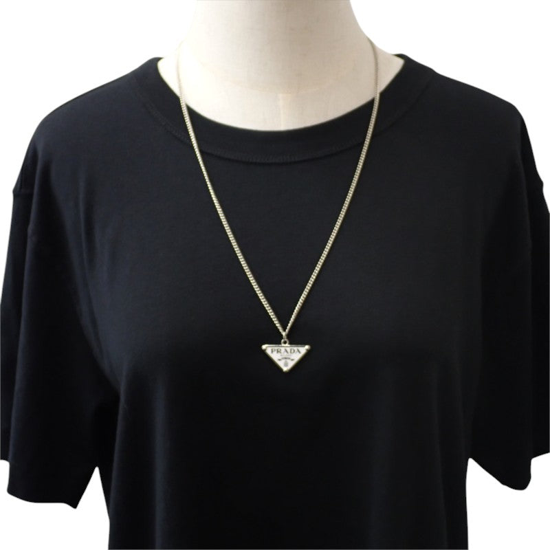プラダ PRADA エナメルメタル 2IC330 ネックレス メタル シルバー ホワイト レディース【中古】【ABランク】
