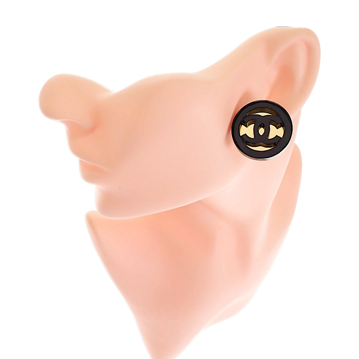 シャネル CHANEL CC ラウンド ABD681 ピアス GP ブラック ゴールド レディース【中古】【ABランク】