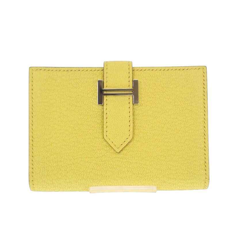 エルメス HERMES カードケース ベアン シルバー金具 名刺入れ黄色 グレー エルメス HERMES ベアン カードケース シェーブル イエロー シルバー