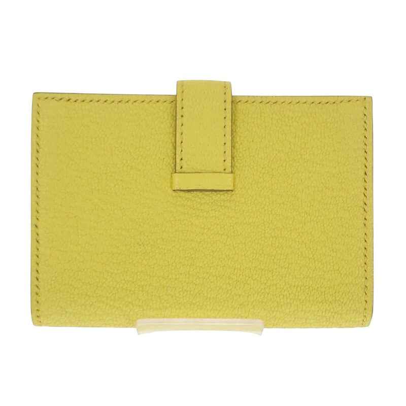 エルメス HERMES ベアン カードケース シェーブル イエロー シルバー金具 レディース【中古】【Aランク】