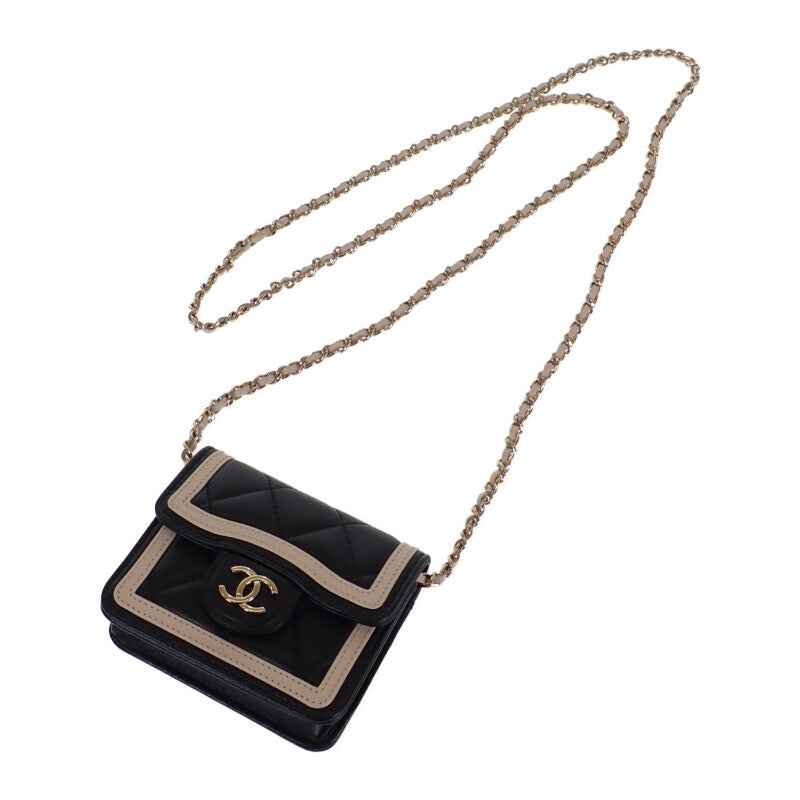シャネル CHANEL ミニ マトラッセチェーン クラッチ AP3560 ショルダーバッグ ラムスキン ブラック ベージュ ゴールド金具 レディース【中古】【Aランク】
