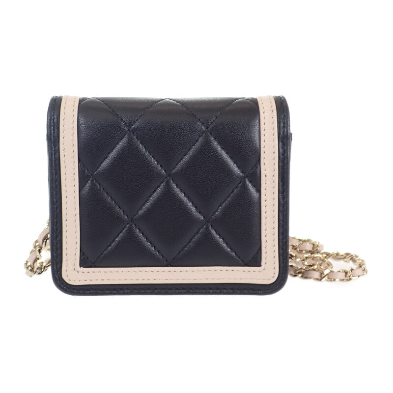シャネル CHANEL ミニ マトラッセチェーン クラッチ AP3560 ショルダーバッグ ラムスキン ブラック ベージュ ゴールド金具 レディース【中古】【Aランク】