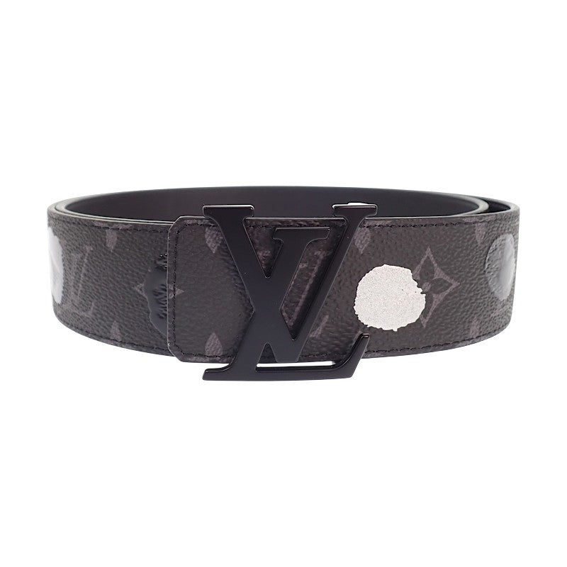 ルイヴィトン LOUIS VUITTON サンチュール・LVイニシャル LV×YK 草間彌生 M0654T モノグラムエクリプス ベルト レザー ブラック ドット ブラック金具 メンズ【中古】【Aランク】