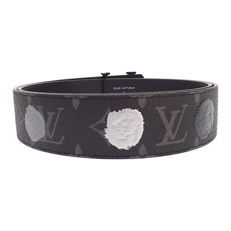 ルイヴィトン LOUIS VUITTON サンチュール・LVイニシャル LV×YK 草間彌生 M0654T モノグラムエクリプス ベルト レザー ブラック ドット ブラック金具 メンズ【中古】【Aランク】