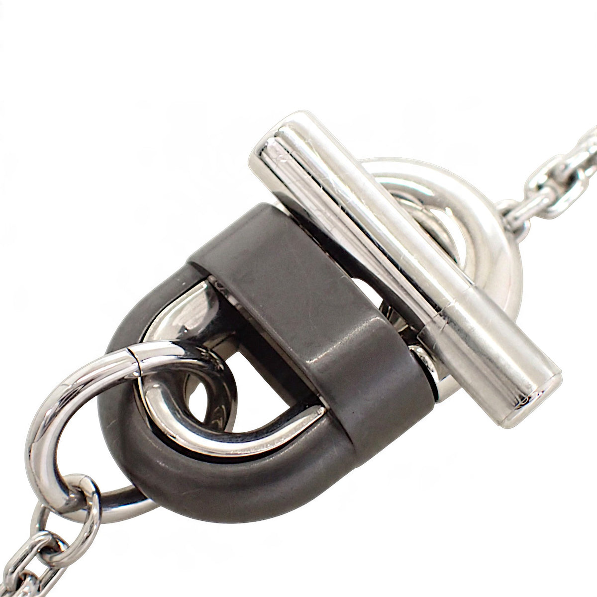 エルメス HERMES シェーヌ マイヨン PM H100114 FJ 03 ネックレス メタル シルバー ブラック メンズ レディース【中古】【Aランク】