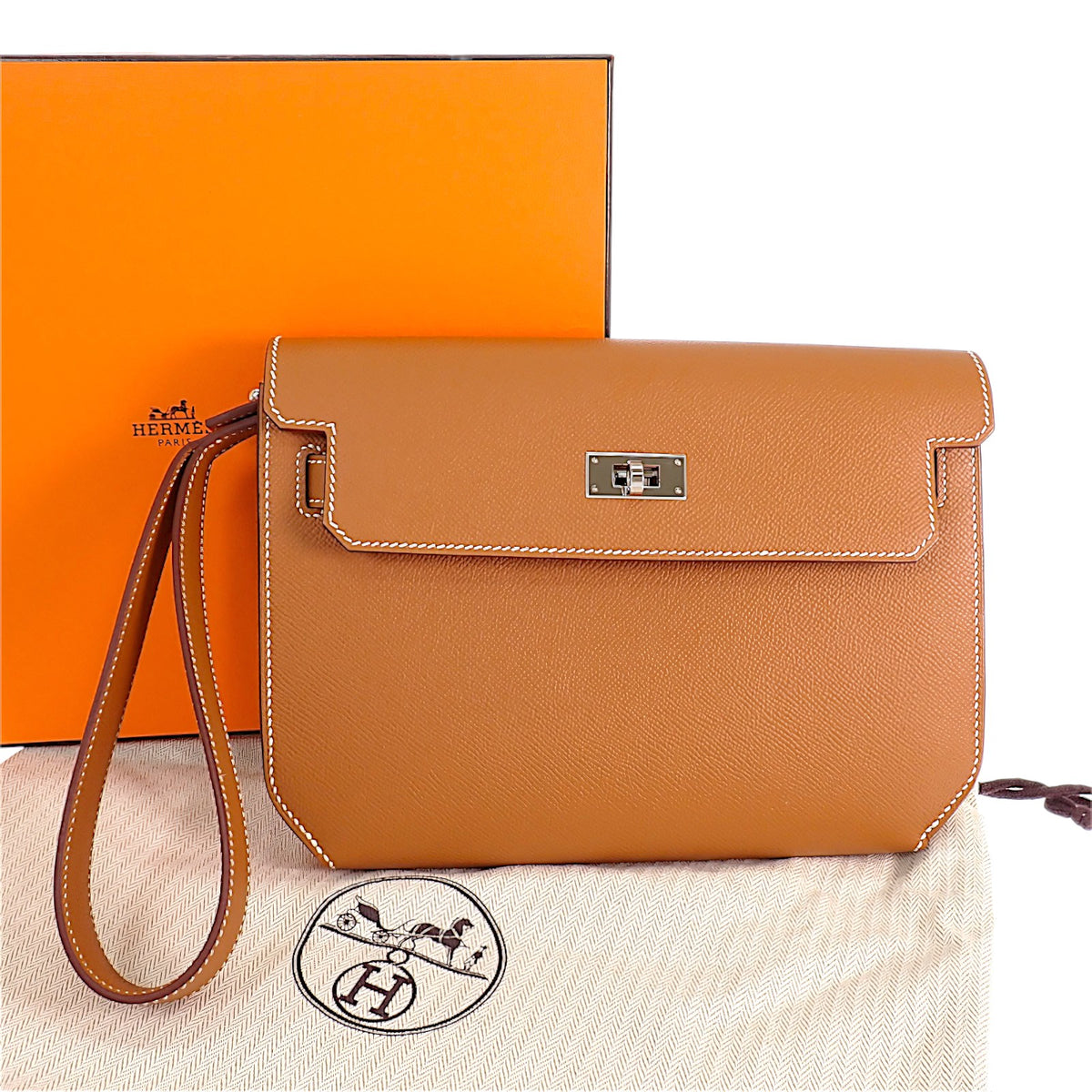 エルメス HERMES ケリー デペッシュ25 クラッチバッグ ヴォーエプソン ブラウン シルバー金具 レディース メンズ【中古】【Aランク】