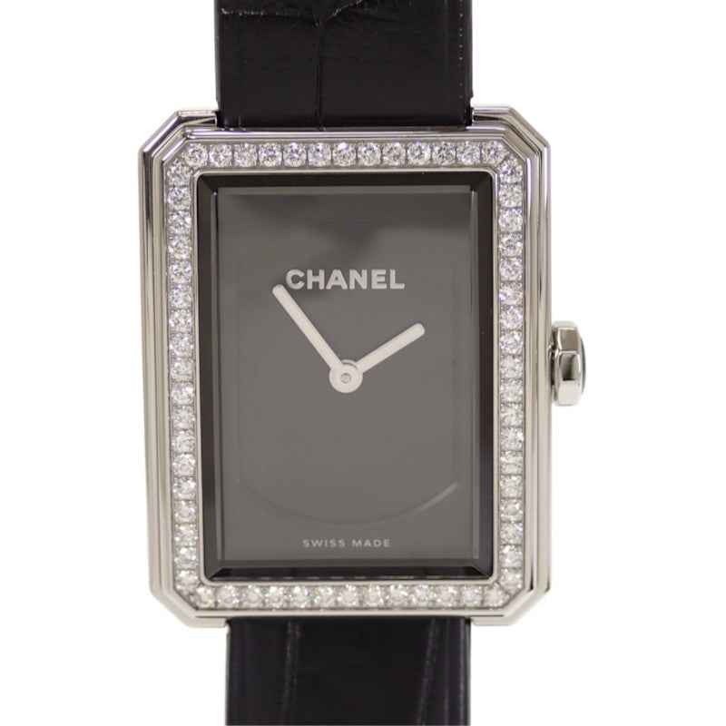 シャネル CHANEL ボーイフレンド H4883 腕時計 ダイヤモンド ステンレススチール レザー クオーツ ブラック文字盤 レディース【中古】【Aランク】