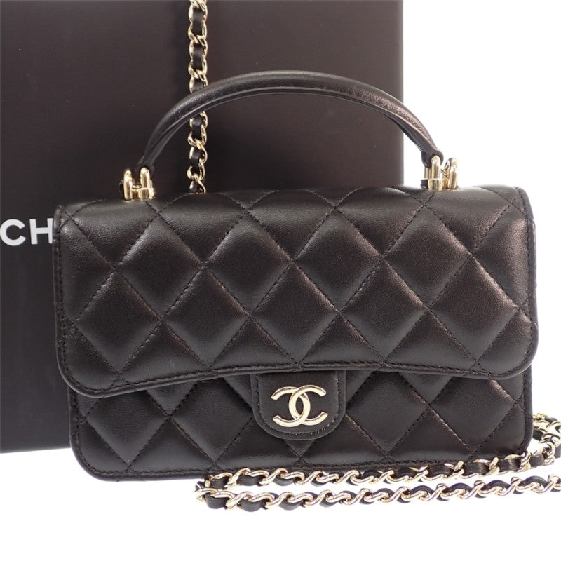 シャネル CHANEL マトラッセ フラップフォンケース AP3226 2WAYバッグ ショルダーバッグ ラムスキン ブラック ゴールド金具 レディース【中古】【Aランク】