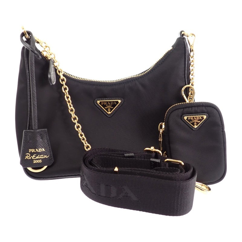 プラダ PRADA プラダ リナイロンバッグ 1BH204 R064 F0632 V V9L 2WAYバッグ 2WAYバッグ ナイロン ブラック ゴールド金具 レディース【中古】【ABランク】