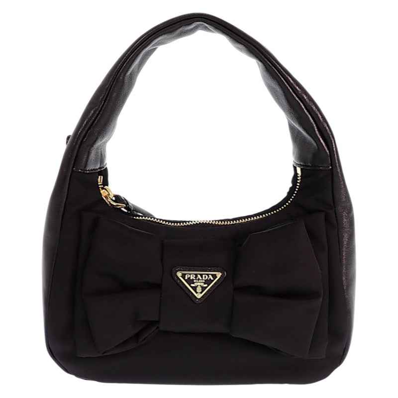 プラダ PRADA リボン ミニ 1BC241_RP0C_F0002_V_OXO 2WAYバッグ レザー ナイロン ブラック ゴールド金具 レディース【中古】【Aランク】