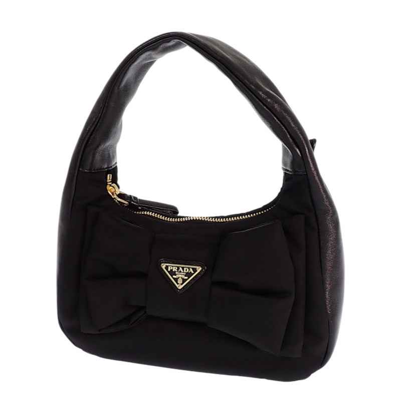 プラダ PRADA リボン ミニ 1BC241_RP0C_F0002_V_OXO 2WAYバッグ レザー ナイロン ブラック ゴールド金具 レディース【中古】【Aランク】