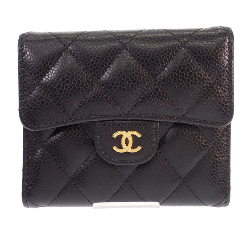 シャネル CHANEL クラシックスモール フラップウォレット AP0231_Y01864_C3906 三つ折り財布 キャビアスキン ブラック ゴールド金具 レディース【中古】【Aランク】