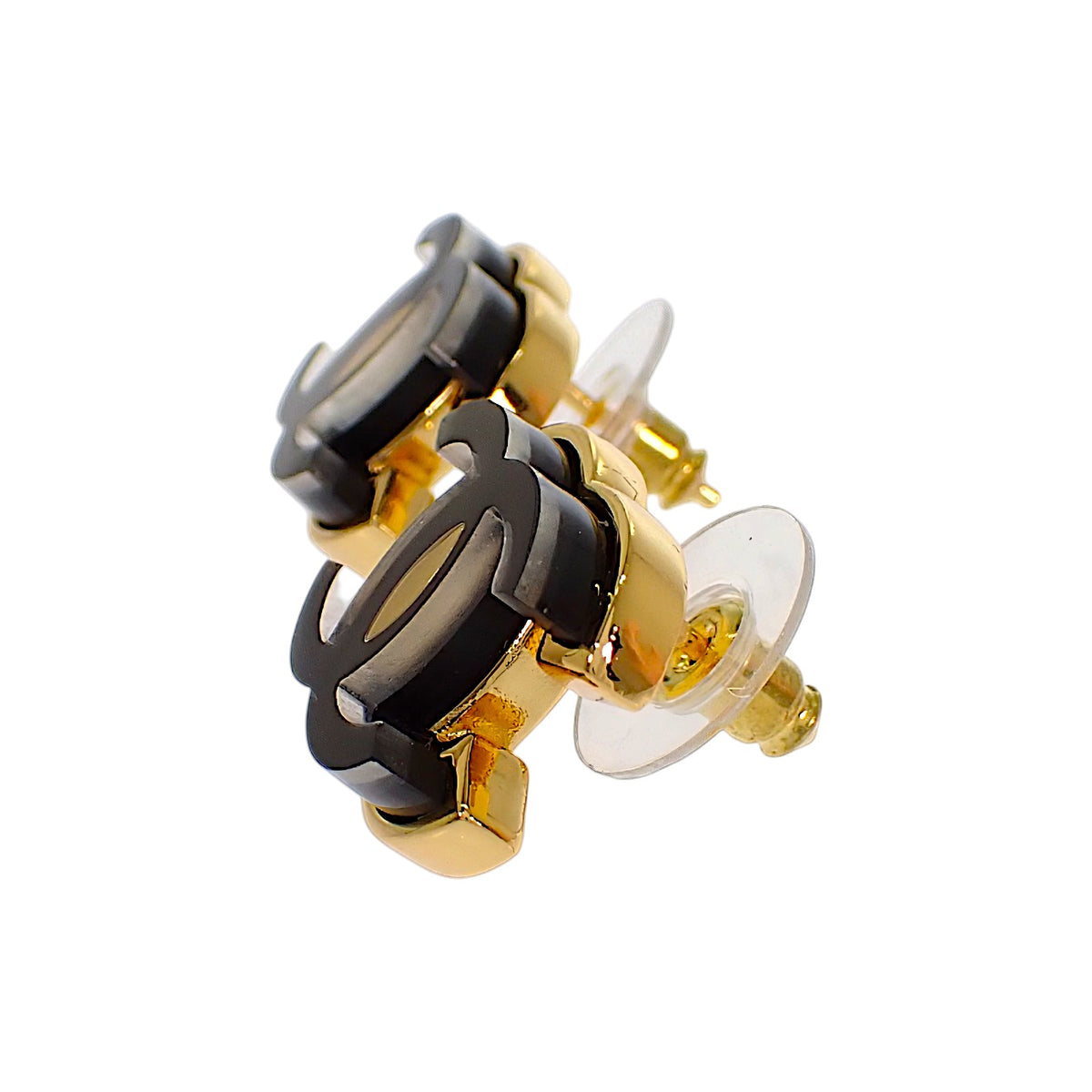 シャネル CHANEL ココマーク ピアス メタル ブラック ゴールド レディース【中古】【ABランク】