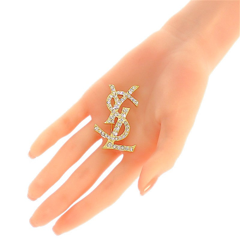イヴ・サンローラン YVES SAINT LAURENT カサンドラ ブローチ メタル クリスタル レディース【中古】【ABランク】