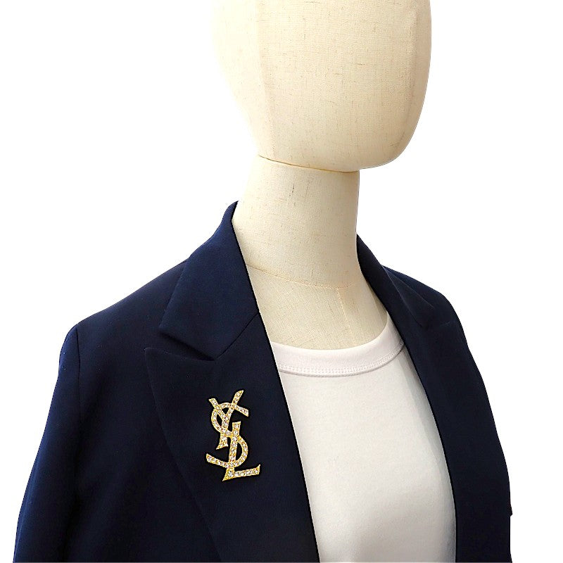 イヴ・サンローラン YVES SAINT LAURENT カサンドラ ブローチ メタル クリスタル レディース【中古】【ABランク】