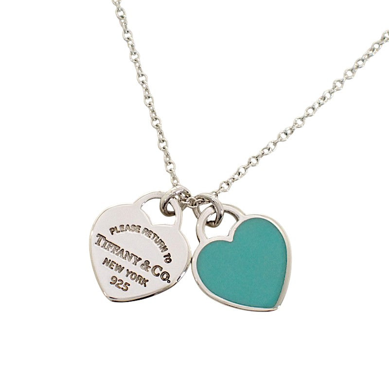 ティファニー TIFFANY&Co. ブルー ダブル ハートタグ ネックレス シルバー925 レディース【中古】【Aランク】