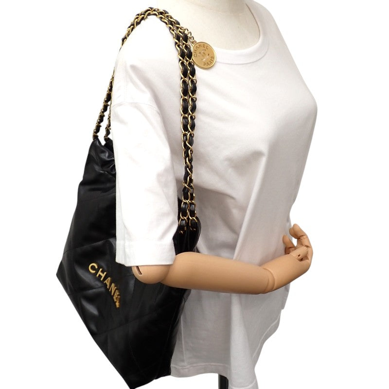 シャネル CHANEL シャネル22 スモール ポーチ付き AS3260 ハンドバッグ カーフ ブラック ゴールド金具 レディース【中古】【Aランク】