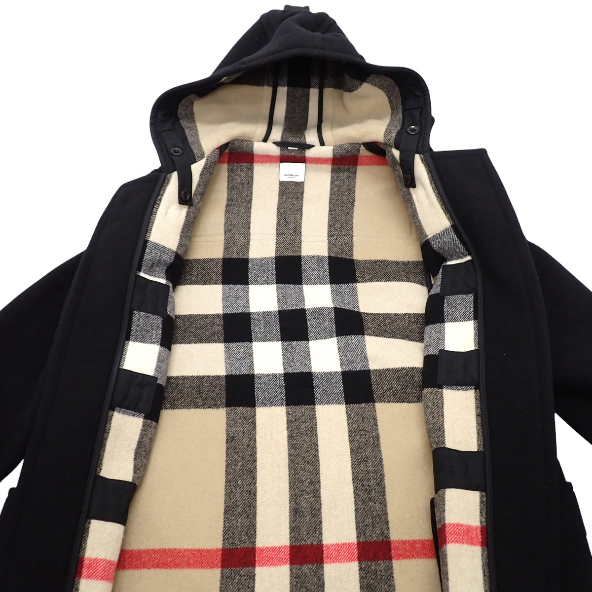 バーバリー BURBERRY エグザジェレイティッドチェック ロング丈 50 8034517 ダッフルコート ウール ブラック メンズ【中古】【Aランク】