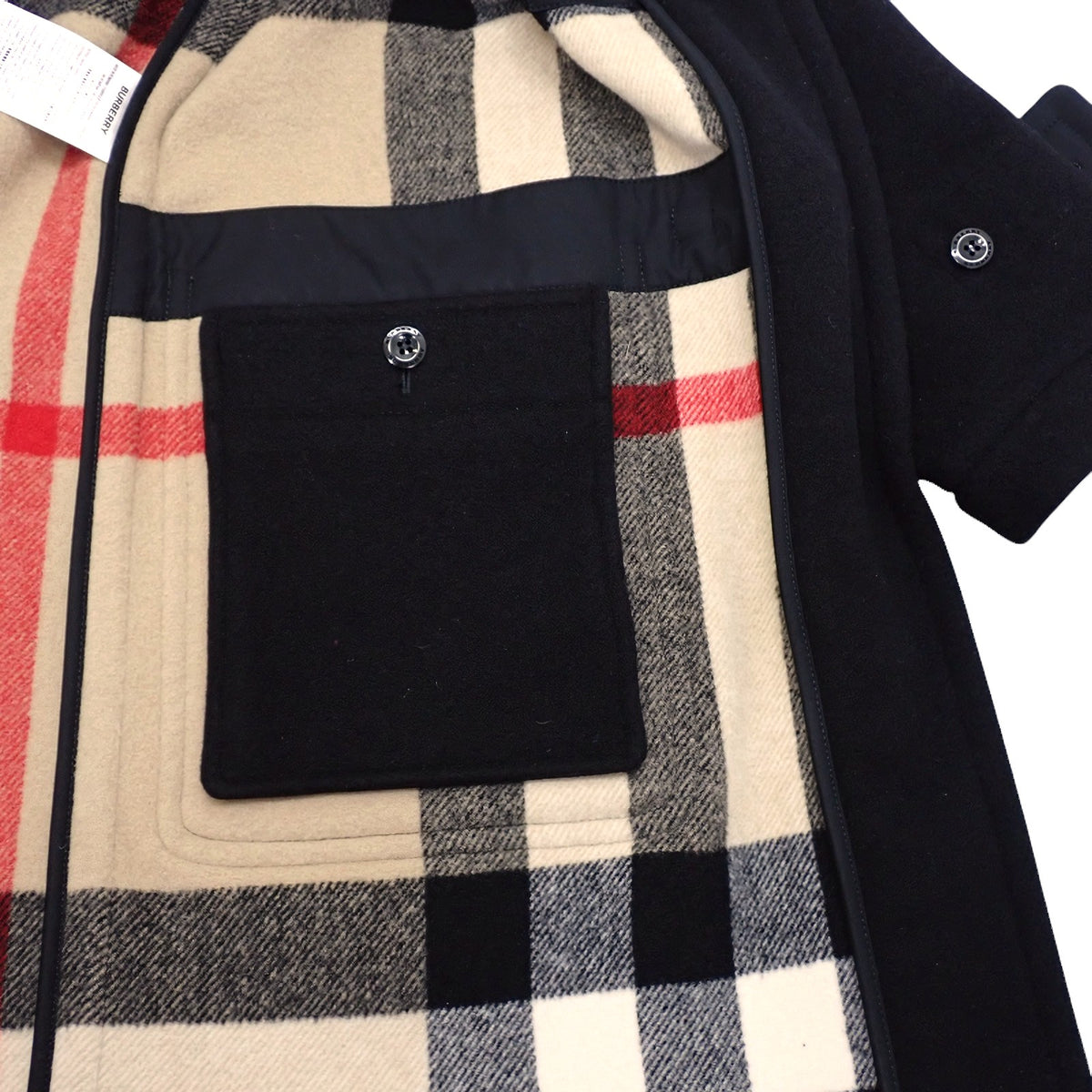 バーバリー BURBERRY エグザジェレイティッドチェック ロング丈 50 8034517 ダッフルコート ウール ブラック メンズ【中古】【Aランク】