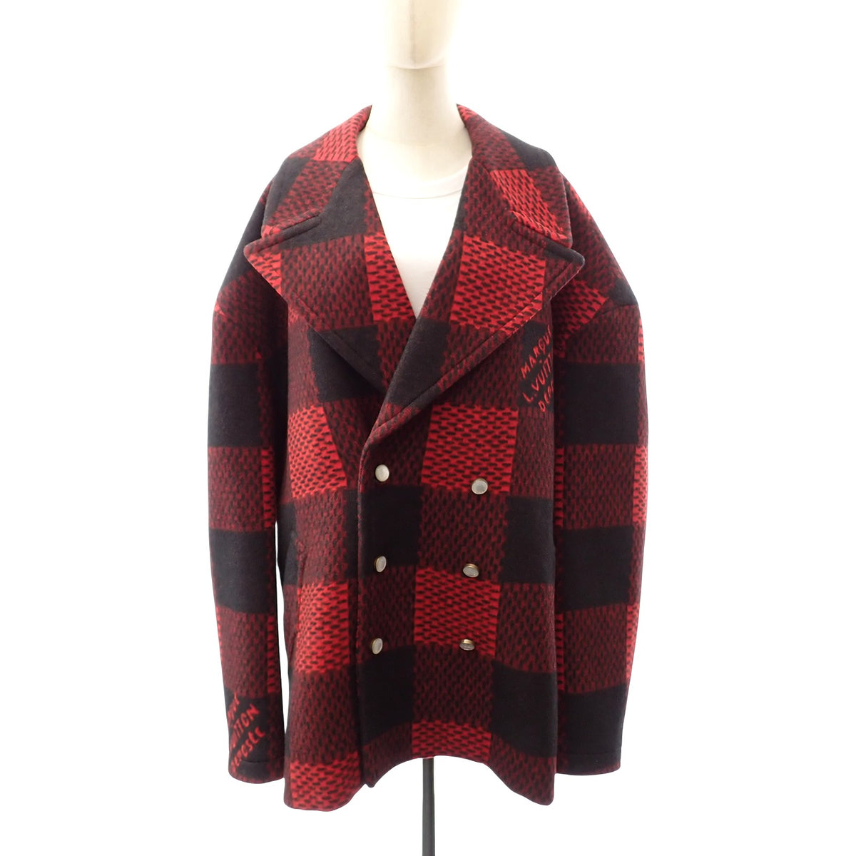 ルイヴィトン LOUIS VUITTON 24aw タータンチェック Pコート ファレル 1AIH2024 ピーコート ウール レッド ブラック 60 メンズ【中古】【ABランク】