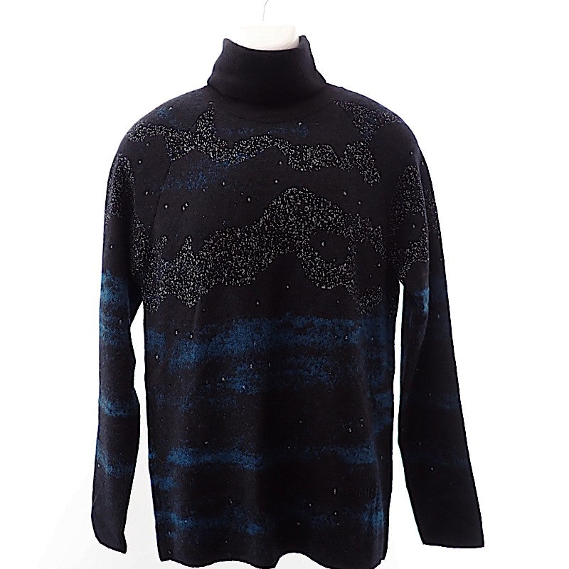 クリスチャンディオール Christian Dior PETER DOIG ピーター・ドイグ ジャガードニット M 143M649AT276 セーター ナイロン モヘア ブラック ブルー メンズ【中古】【Aランク】