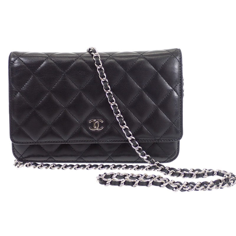 シャネル CHANEL クラシック チェーンウォレット A33814 長財布 ラムスキン ブラック シルバー金具 レディース【中古】【ABランク】