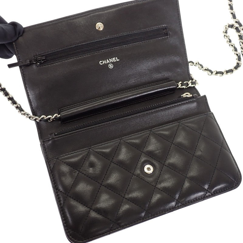 シャネル CHANEL クラシック チェーンウォレット A33814 長財布 ラムスキン ブラック シルバー金具 レディース【中古】【ABランク】
