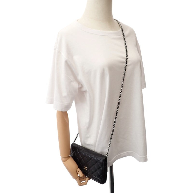 シャネル CHANEL クラシック チェーンウォレット A33814 長財布 ラムスキン ブラック シルバー金具 レディース【中古】【ABランク】