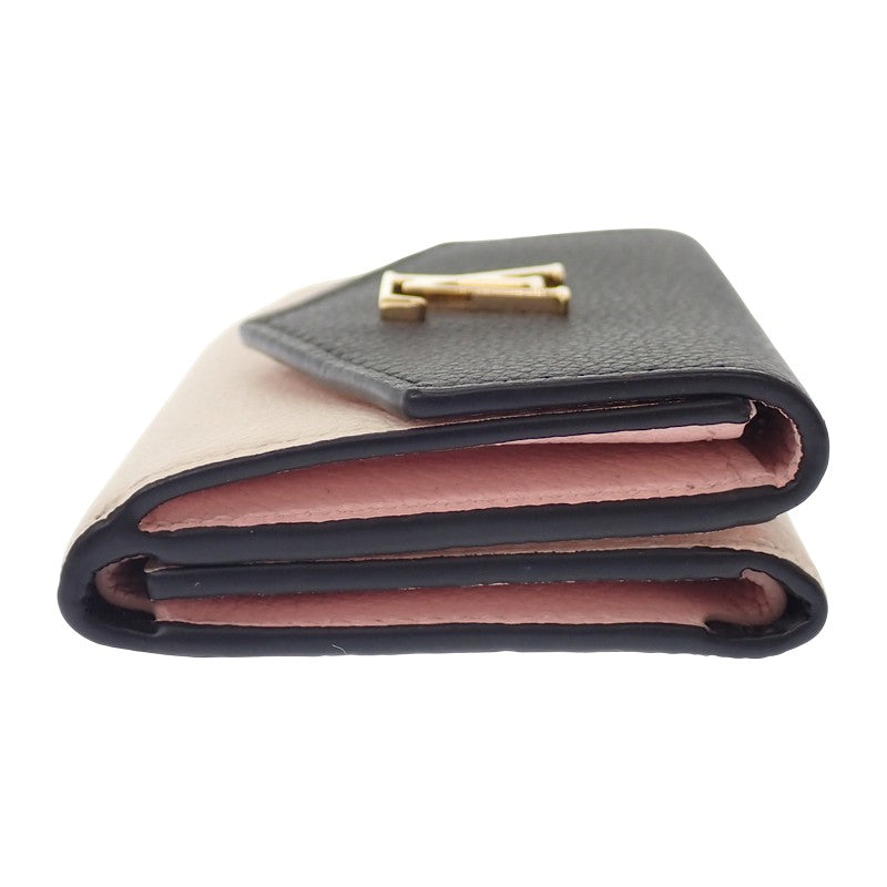 ルイヴィトン LOUIS VUITTON ポルトフォイユ ロックミニ M80984 三つ折り財布 グレインカーフレザー ノワール クレーム ピンク ゴールド金具 レディース【中古】【ABランク】