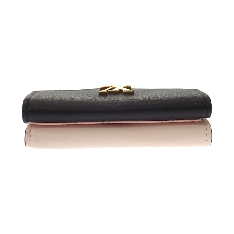 ルイヴィトン LOUIS VUITTON ポルトフォイユ ロックミニ M80984 三つ折り財布 グレインカーフレザー ノワール クレーム ピンク ゴールド金具 レディース【中古】【ABランク】