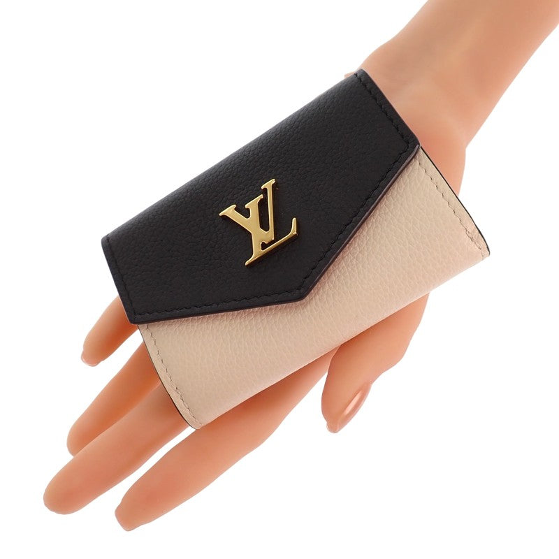 ルイヴィトン LOUIS VUITTON ポルトフォイユ ロックミニ M80984 三つ折り財布 グレインカーフレザー ノワール クレーム ピンク ゴールド金具 レディース【中古】【ABランク】