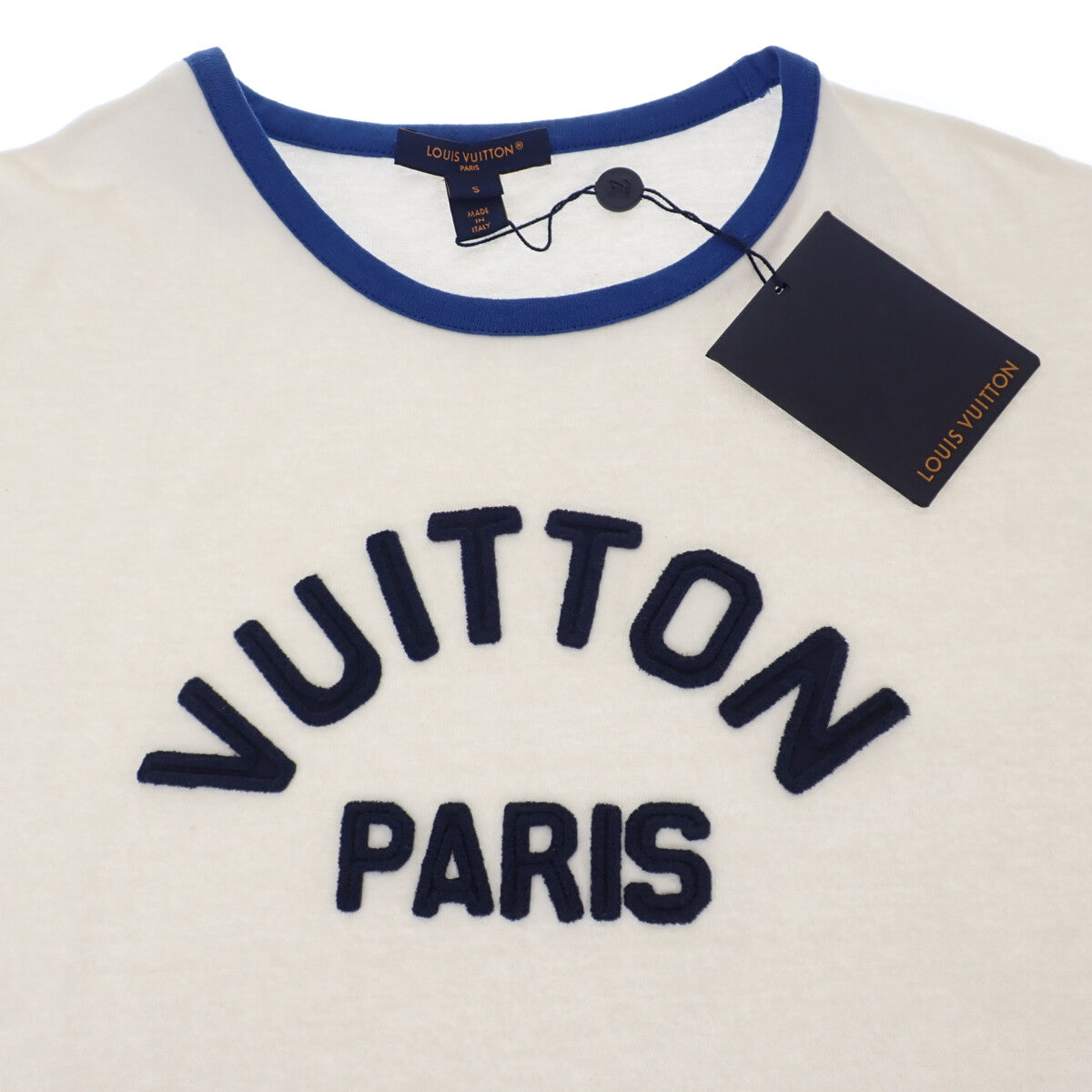 ルイヴィトン LOUIS VUITTON Vuitton Paris S 1ABCFO 半袖Tシャツ コットン ホワイト ブルー メンズ レディース ユニセックス【中古】【ABランク】