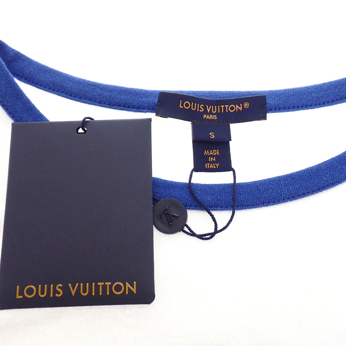 ルイヴィトン LOUIS VUITTON Vuitton Paris S 1ABCFO 半袖Tシャツ コットン ホワイト ブルー メンズ レディース ユニセックス【中古】【ABランク】