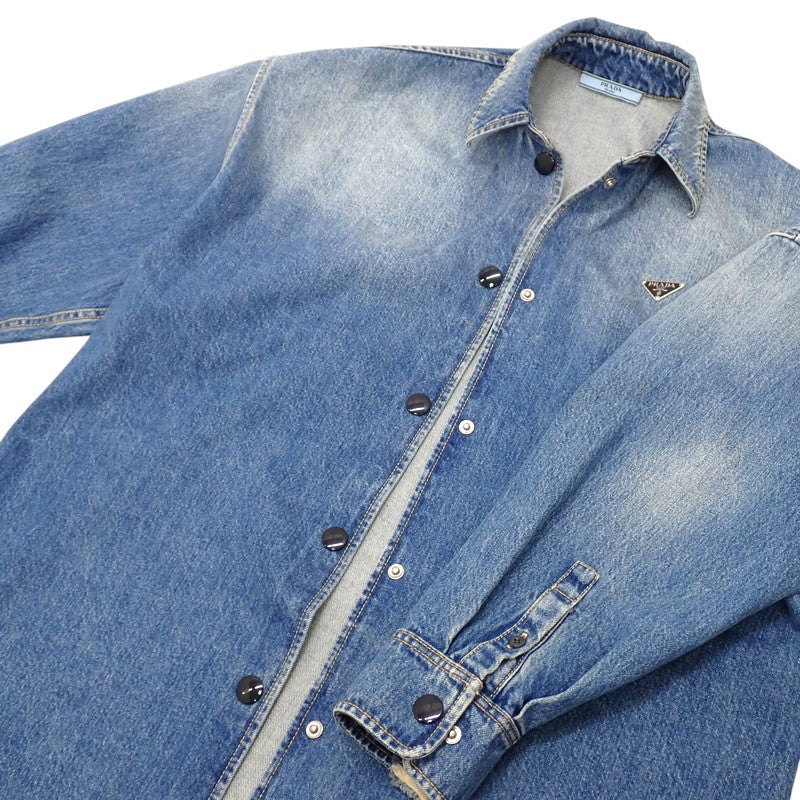プラダ PRADA ダメージ加工 オーバーサイズ 38 GFC060_SOOO_16PK デニムジャケット コットン ブルー レディース【中古】【Aランク】