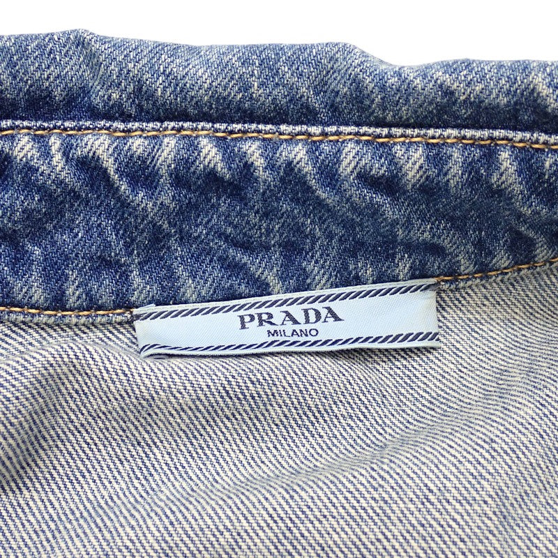 プラダ PRADA ダメージ加工 オーバーサイズ 38 GFC060_SOOO_16PK デニムジャケット コットン ブルー レディース【中古】【Aランク】