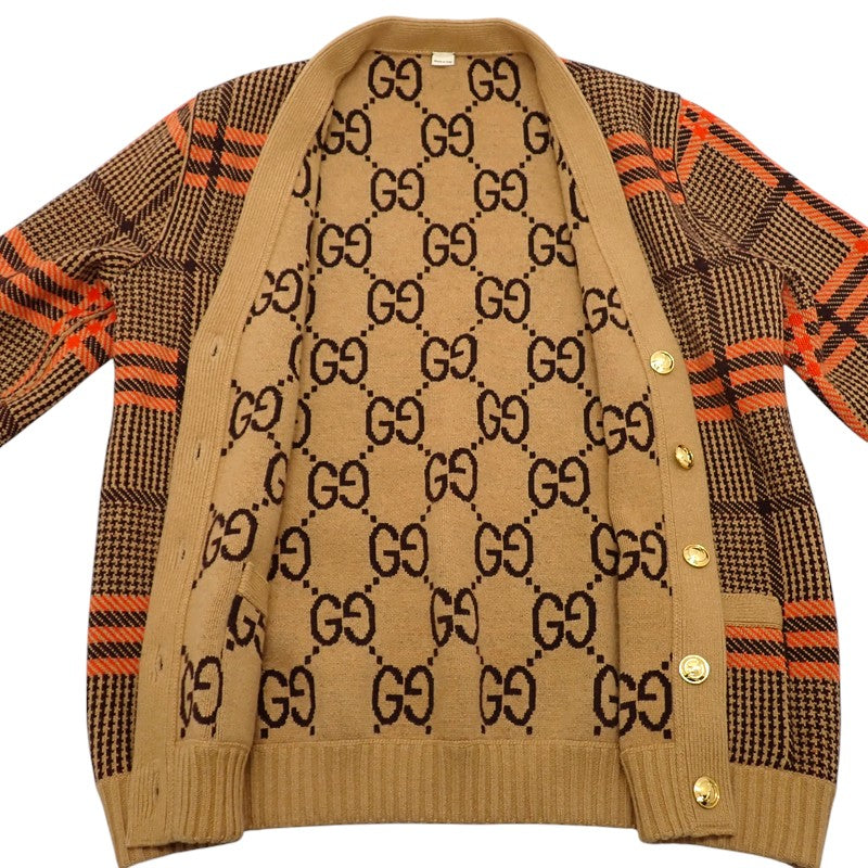 グッチ GUCCI GGチェック S 699872 カーディガン ウール ベージュ メンズ【中古】【Aランク】