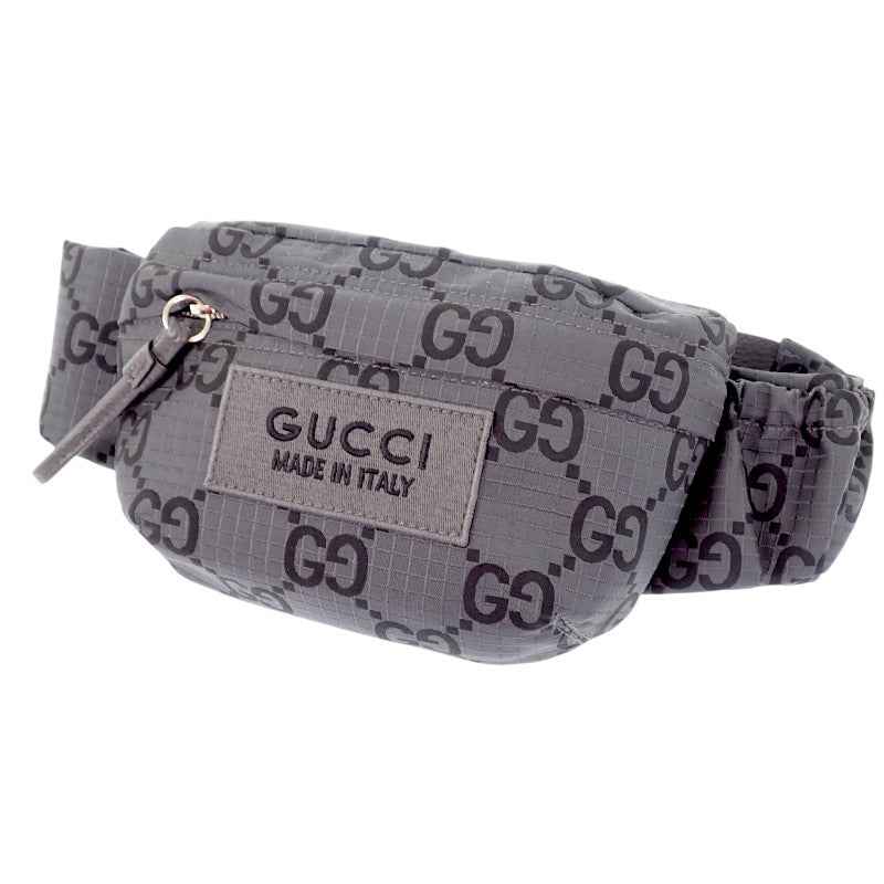 グッチ GUCCI ベルトバッグ ラージ 767934 ボディバッグ GGリサイクルポリエステル ブラック グレー シルバー金具 メンズ【中古】【Aランク】