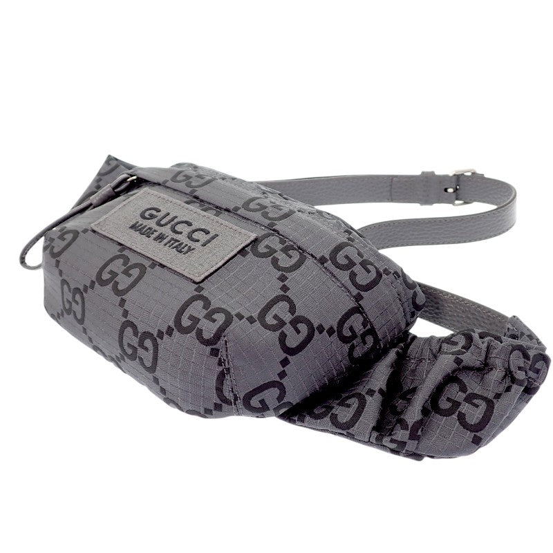 グッチ GUCCI ベルトバッグ ラージ 767934 ボディバッグ GGリサイクルポリエステル ブラック グレー シルバー金具 メンズ【中古】【Aランク】