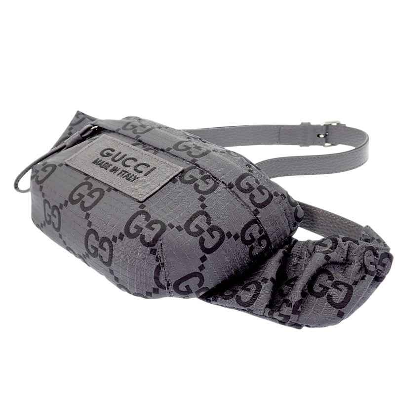 グッチ GUCCI ベルトバッグ ラージ 767934 ボディバッグ GGリサイクルポリエステル ブラック グレー シルバー金具 メンズ【中古】【Aランク】