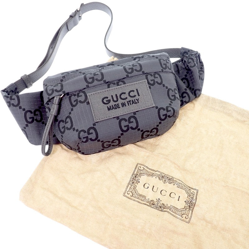 グッチ GUCCI ベルトバッグ ラージ 767934 ボディバッグ GGリサイクルポリエステル ブラック グレー シルバー金具 メンズ【中古】【Aランク】