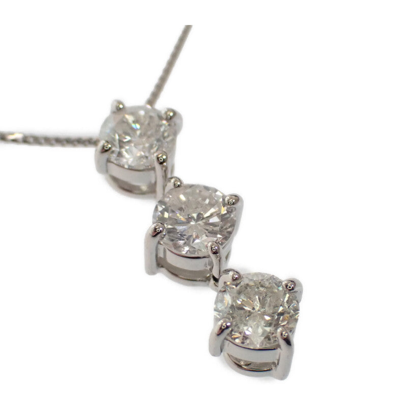 【中古】 デザインジュエリー 3連ダイヤ ネックレス Pt850プラチナ Pt900プラチナ ダイヤモンド レディース【Aランク】