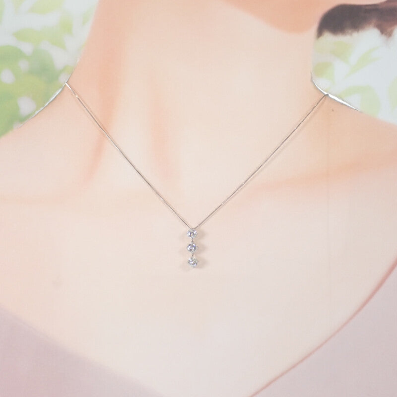 【中古】 デザインジュエリー 3連ダイヤ ネックレス Pt850プラチナ Pt900プラチナ ダイヤモンド レディース【Aランク】