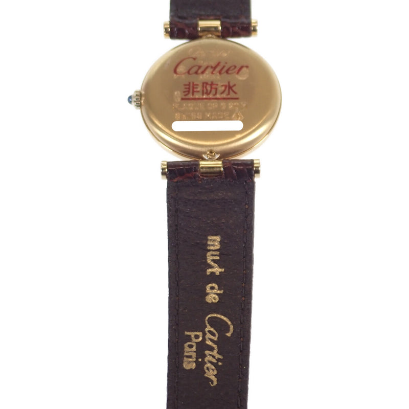 【ABランク】Cartier カルティエ マストヴァンドームSM レディース 腕時計 GP レザーベルト アイボリー文字盤 クォーツ ヴィンテージ【ISEYA】